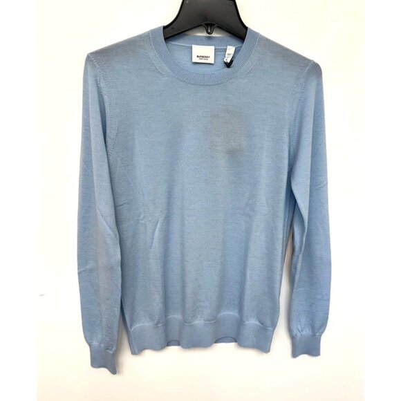 Burberry Women’s Bempton Vintage Check Patches Wool Sweater Pale Blue L 8091037 - Picture 1 of 10